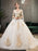 Princess Wedding Dress Ivory Lace Appilque V Neck Half Sleeve Bridal Gown With Train