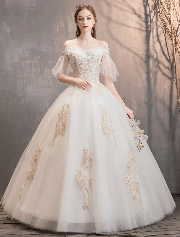 Princess Wedding Dress Ivory Off The Shoulder Floor Length Bridal Gown