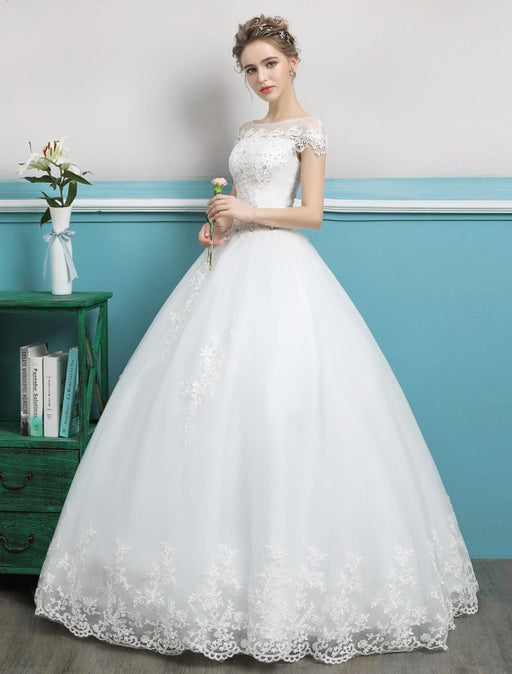 Princess Wedding Dresses Ball Gowns Lace Beaded Ivory Floor Length Bridal Dress