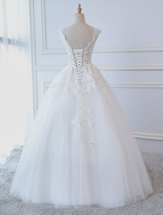 Princess Wedding Dresses Ball Gowns Lace V Neck Sleeveless Floor Length Bridal Gowns