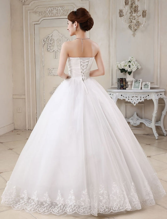 Princess Wedding Dresses Ivory Ball Gown Bridal Dress Strapless Sweetheart Neck Lace Beaded Pleated Wedding Gown
