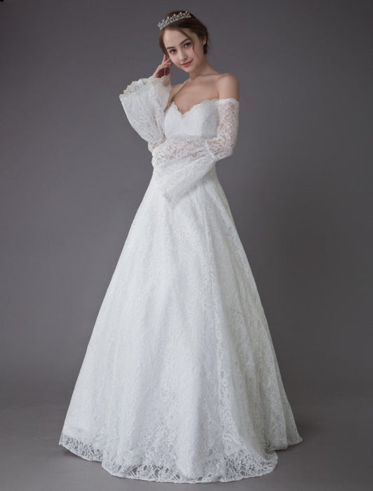 Princess Wedding Dresses Lace Off The Shoulder Long Sleeve A Line Floor Length Bridal Gown