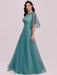 Prom Dress Cyan Blue Polyester One-Shoulder A-Line Sleeveless Backless Maxi Party Dresses