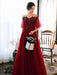 Prom Dress Illusion Neckline A Line Half Sleeves Lace Floor Length Tulle Party Dresses