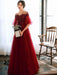 Prom Dress Illusion Neckline A Line Half Sleeves Lace Floor Length Tulle Party Dresses