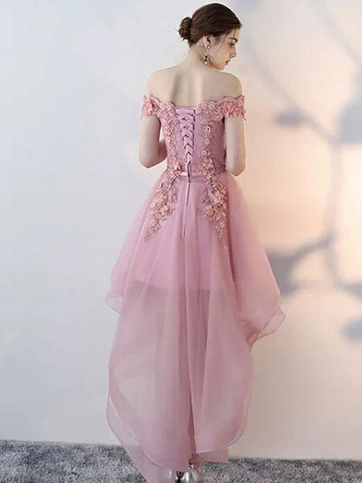 Prom Dress Pink Ball Gown Off The Shoulder Satin Fabric Sleeveless Tulle Satin Fabric Applique Pageant Dresses