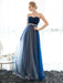 Prom Dress Strapless Dark Navy Sweetheart Neckline Long Party Dresses Beaded Sash Pleated Tulle Floor Length Evening Dress