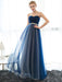 Prom Dress Strapless Dark Navy Sweetheart Neckline Long Party Dresses Beaded Sash Pleated Tulle Floor Length Evening Dress