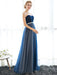 Prom Dress Strapless Dark Navy Sweetheart Neckline Long Party Dresses Beaded Sash Pleated Tulle Floor Length Evening Dress