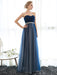 Prom Dress Strapless Dark Navy Sweetheart Neckline Long Party Dresses Beaded Sash Pleated Tulle Floor Length Evening Dress