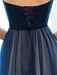 Prom Dress Strapless Dark Navy Sweetheart Neckline Long Party Dresses Beaded Sash Pleated Tulle Floor Length Evening Dress