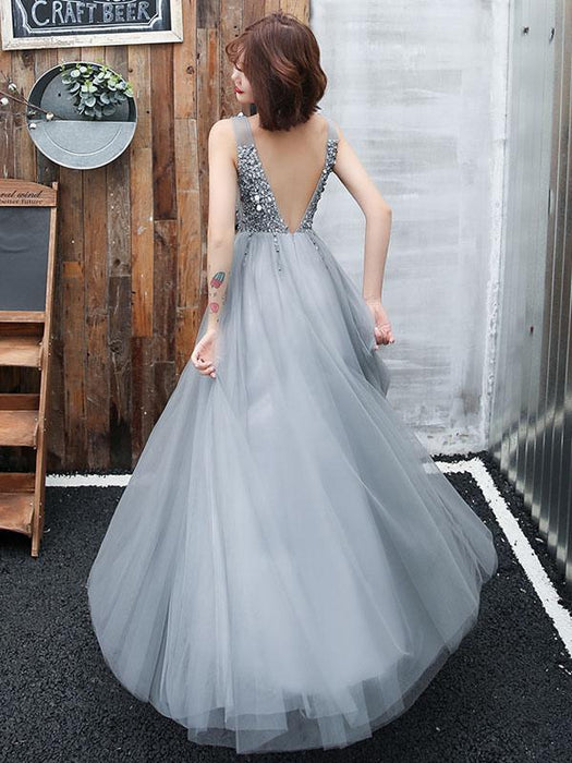 Prom Dress V Neck A Line Sleeveless Floor Length Wedding Guest Dresses