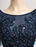 Prom Dresses 2021 Long Dark Navy Evening Dress Jewel Neck Open Back Sequin Flowers Beaded Tulle Floor Length Formal Gowns