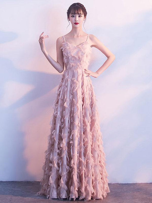 Prom Dresses Blush Pink Long Halter Feathers Sleeveless Floor Length Graduation Dress wedding guest dress