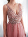 Prom Dresses Cameo Pinkv Neck Beading A Line Formal Evening Dress With Train(APP ExclusivePrice  $149.99)