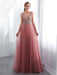 Prom Dresses Cameo Pinkv Neck Beading A Line Formal Evening Dress With Train(APP ExclusivePrice  $149.99)