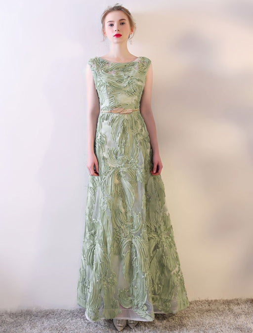 Prom Dresses Long Sage Green Embossment Fabric Texture Sleeveless A Line Floor Length With Sash Wedding Guest Dress