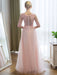 Prom Dresses Long Soft Pink Half Sleeve Lace Tulle Formal Evening Lace Applique Maxi Party Dress