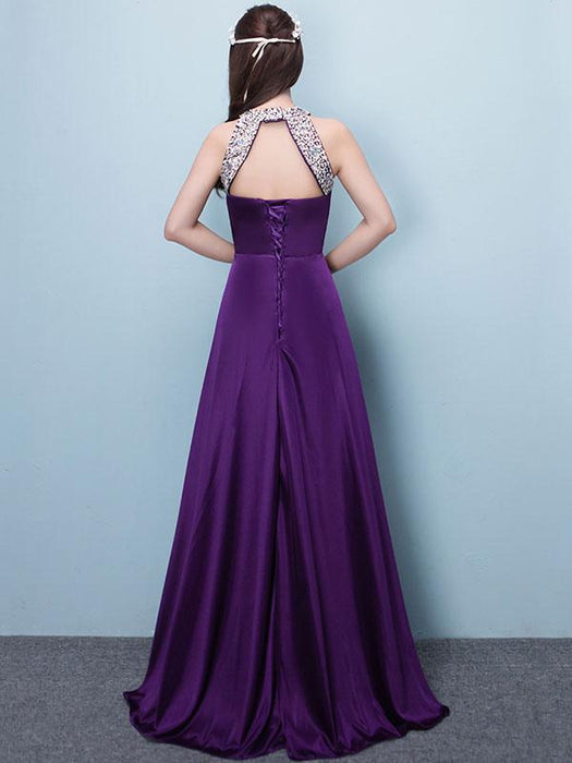 Prom Dresses Long Soft Pink Satin Evening Dress Halter Beading Pleated Floor Length Formal Party Dress