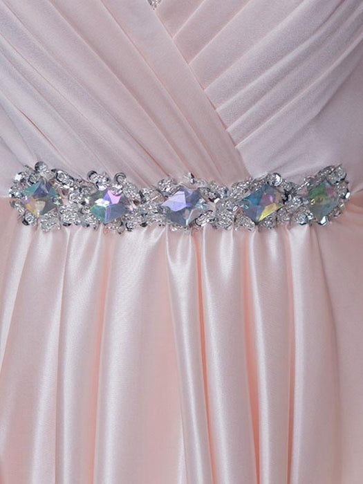 Prom Dresses Long Soft Pink Satin Evening Dress Halter Beading Pleated Floor Length Formal Party Dress