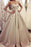 Puffy Sheer Neck Long Sleeves Satin Prom Dress with Lace Appliques - Prom Dresses