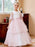 Flower Girl Dresses Light Pink Jewel Neck Short Sleeves Sash Lace Tulle Formal Kids Pageant Dresses