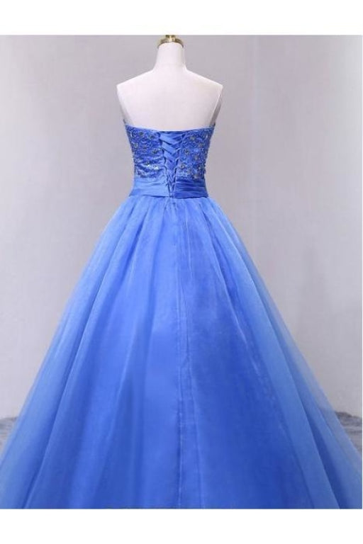 Puffy Sweetheart Organza Floor Length Prom with Beading Strapless Evening Dress - Prom Dresses