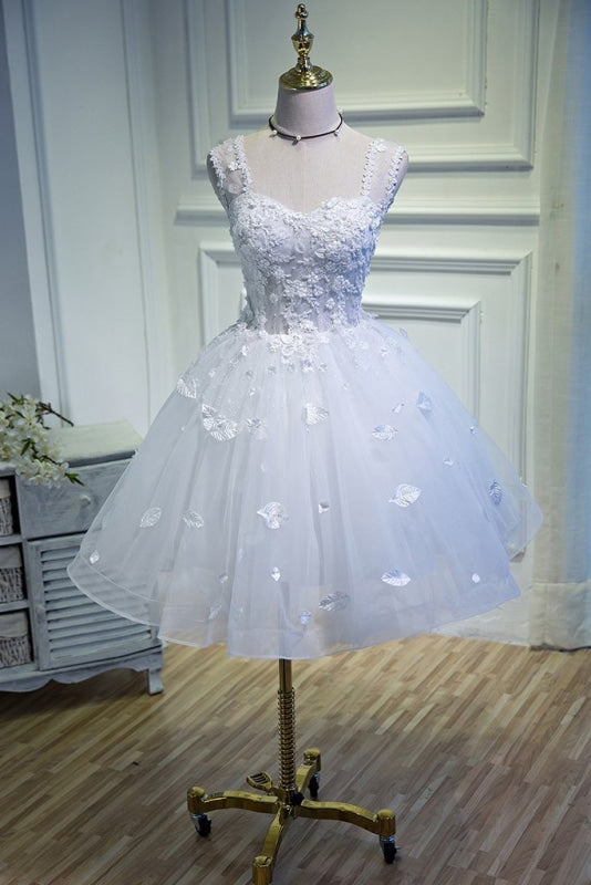 White Short Prom Dresses, White Mini Puffy Homecoming Dresses – toptby