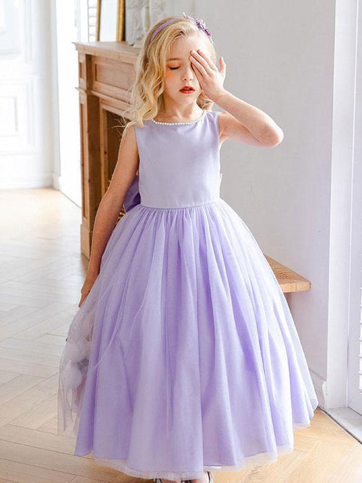 Long Lavender Kids Dresses Purple Little Flower Girl Dresses