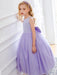 Flower Girl Dresses Purple Jewel Neck Sleeveless Polyester Tulle Beaded Kids Social Party Dresses