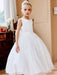 Flower Girl Dresses Purple Jewel Neck Sleeveless Polyester Tulle Beaded Kids Social Party Dresses