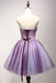 Purple Strapless Sleeveless Appliques Flower Short Formal Dresses with Beads - Prom Dresses