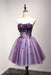 Purple Strapless Sleeveless Appliques Flower Short Formal Dresses with Beads - Prom Dresses