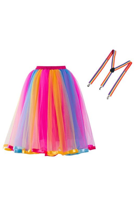 Rainbow Knee Length Skirt Layered Tulle Skirt Colorful Costumes for Girls | Bridelily - Rianbow / One Size - wedding petticoats