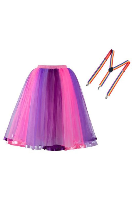 Rainbow Knee Length Skirt Layered Tulle Skirt Colorful Costumes for Girls | Bridelily - Fuchsia / One Size - wedding petticoats