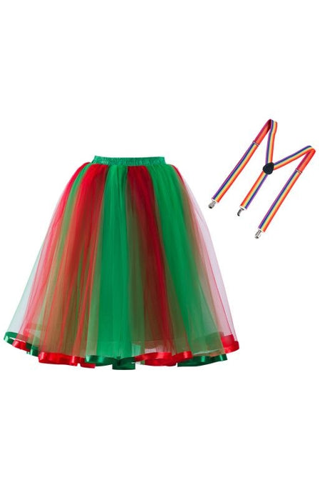 Rainbow Knee Length Skirt Layered Tulle Skirt Colorful Costumes for Girls | Bridelily - Emerald / One Size - wedding petticoats