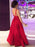 Red A Line V Neck Backless Long Prom Dresses, V Neck Red Formal Dresses, Red Evening Graduation Dresses