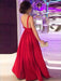 Red A Line V Neck Backless Long Prom Dresses, V Neck Red Formal Dresses, Red Evening Graduation Dresses