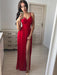 Custom Made Red A Line V Neck Floor Length Long Prom Dresses with Side Leg Slit, Red Long Formal Dresses Evening Dresses, Red Graduation Dresses