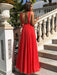 Red A Line V Neck Floor Length Pleated Chiffon Long Prom Dresses, V Neck Red Formal Dresses, Evening Dresses