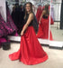 Red and Black A-line Jewel Split Sleeveless Lace Long Prom Party Dress - Prom Dresses