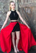 Red and Black A-line Jewel Split Sleeveless Lace Long Prom Party Dress - Prom Dresses