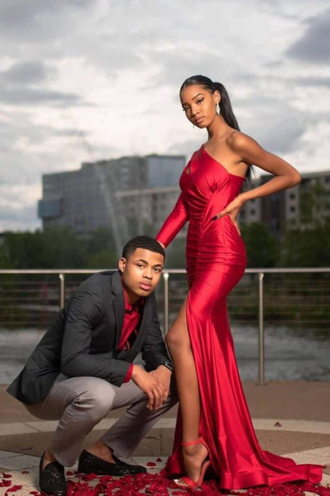 Asymmetrical Floor Length Simple Red Prom Dress Cheap - Bridelily Asymmetrical Floor Length Simple Red Prom Dress Cheap - Bridelily