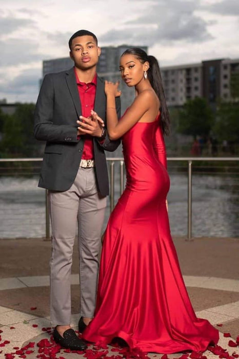 Asymmetrical Floor Length Simple Red Prom Dress Cheap