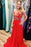 Red Chiffon Prom with Side Slit Embroidery Applique Long Evening Dress - Prom Dresses
