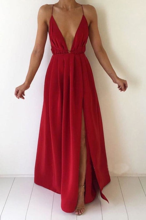 A Line Lace Straps Long Prom Dresses, Elegant Sexy Evening Dresses OKI –  Okdresses