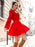 Red Evening Dress A-Line V-Neck Long Sleeve Chiffon Short Sash Social Pageant Dresses