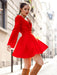 Red Evening Dress A-Line V-Neck Long Sleeve Chiffon Short Sash Social Pageant Dresses