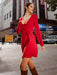 Red Evening Dress A-Line V-Neck Long Sleeve Chiffon Short Sash Social Pageant Dresses