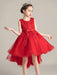 Flower Girl Dresses Jewel Neck Lace Sleeveless Knee-Length A-Line Bows Red Kids Social Party Dresses
